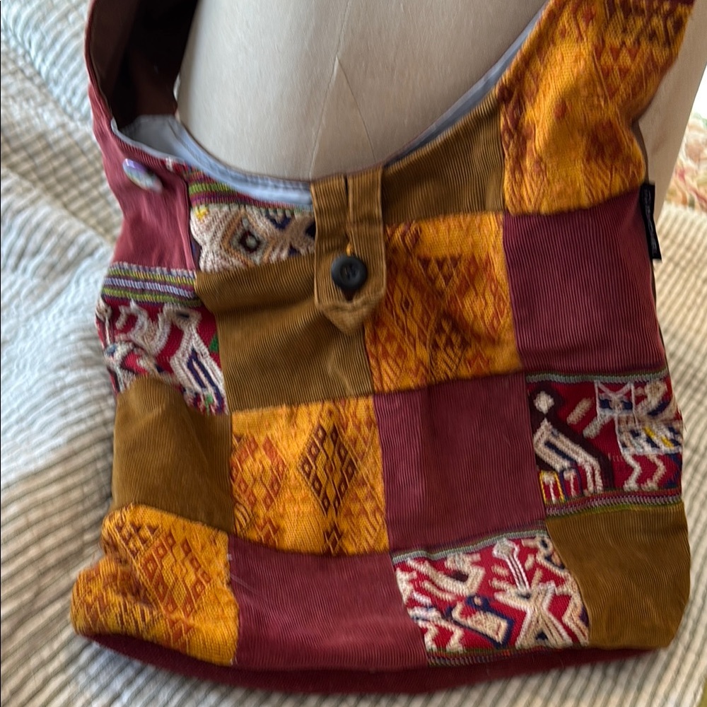 Hippie Boho Patchwork Shoulder Bag IXCHEL secret pocket